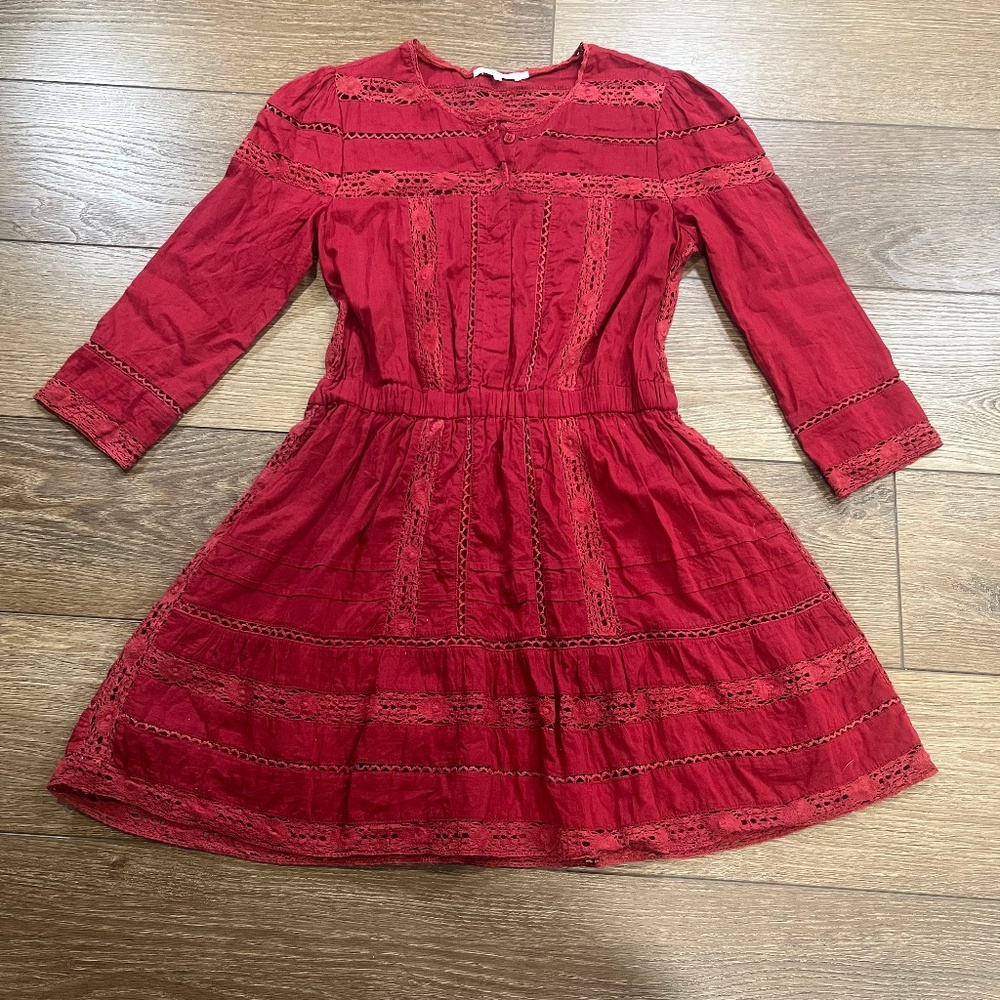 Tularosa Payton Lace Dress Burnt Cayenne 3/4 Sleeve Button Front Sz XS Revolve - Picture 3 of 14